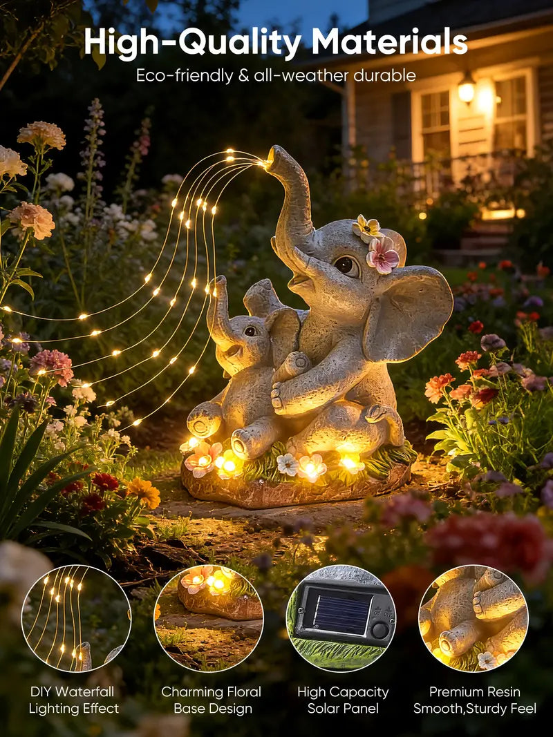 Solar Garden Decor Elephant Statues with Guitar Lights – Unique Outdoor Yard & Balcony Ornament, Great Gift for Mom, Birthday & Housewarming