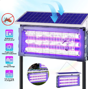 30W Solar Mosquito Killer Lamp Outdoor Waterproof, 3 Tubes UV Insect Zapper, Dual Solar & USB Rechargeable Battery Powered Bug Zapper for Garden, Yard, Farm, Patio