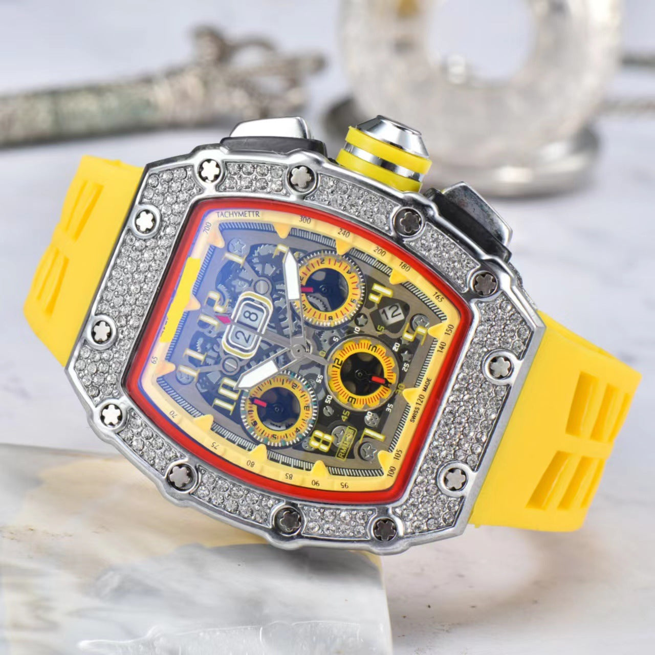 Men's Barrel-Shaped Luxury Watch – Water-Resistant, Timeless Classic Design with Embellished Details, Durable for Everyday Wear