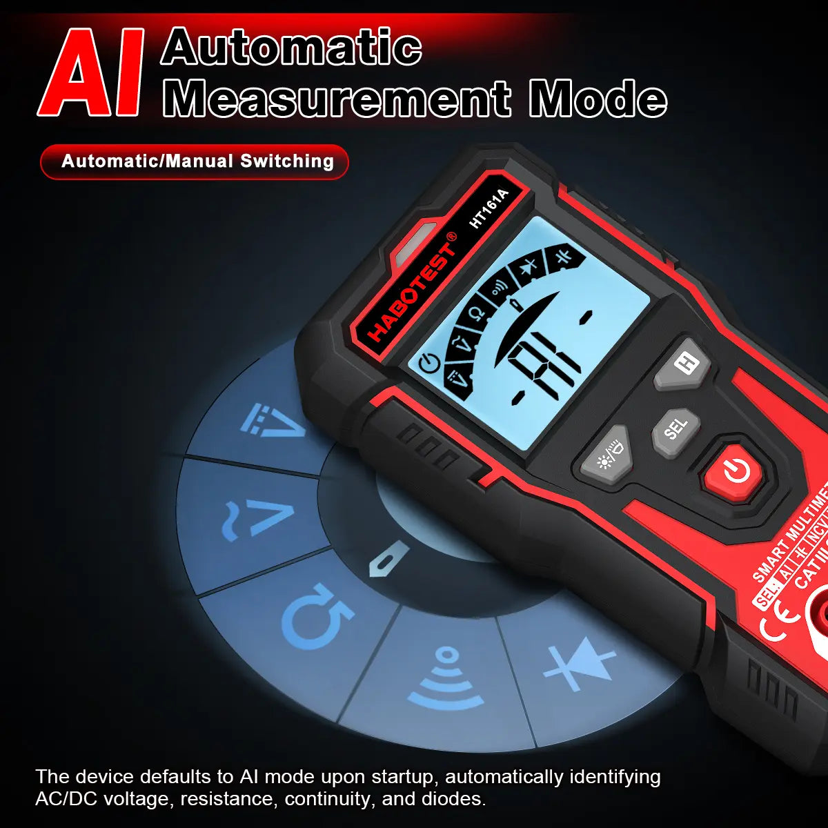 HABOTEST HT161A Digital Multimeter - 600V AC/DC, 4000 Counts, Capacitor and Diode Measurement, with Tripod and Large Elevated Display
