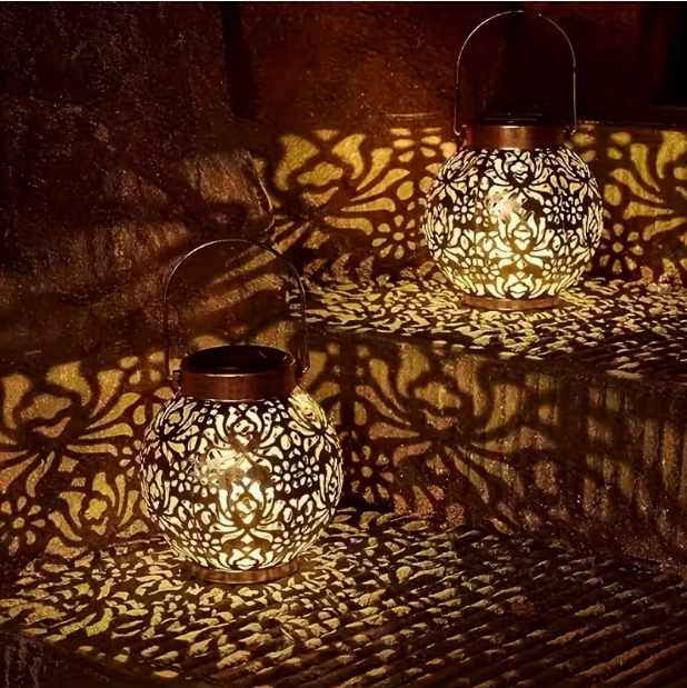 2-Pack Solar Metal Peony Lanterns – Outdoor Hanging Decoration, IP65 Waterproof, Floral Design, Ideal for Gardens, Patios, RVs & Trees, Great Gift for Autumn, Halloween, Christmas, Parties & Birthdays