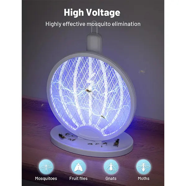 Cash on Delivery ✈ 2 in 1 Mosquito Killer Racket, 4000V Foldable Electric Fly Swatter with Charging Base & Purple Light, Rechargeable 1800mAh Bug Zapper Indoor for Home, Patio, Backyard, Camping Use