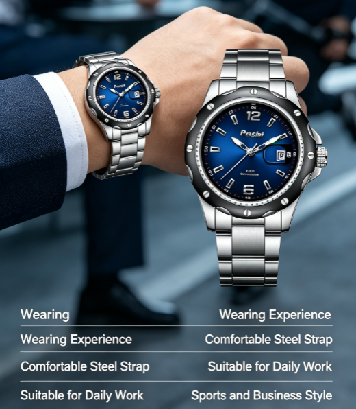 Men's Luxury Stainless Steel Watch - Water Resistant, Date Display, 3ATM Fashionable Daily Wear and Gift Option