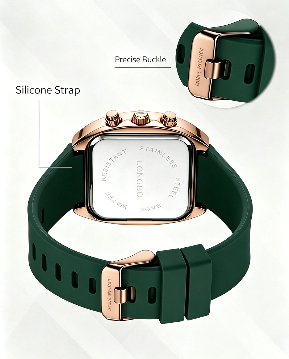 Fashionable Analog Watch, Sporty Waterproof Modern Unisex Open-Face Wristwatch - Luminous Display, Silicone Strap, Adjustable for Daily Wear, Automatic Mechanical with Necklace Bust Jewelry Set for Outdoor Use, Sporty Waterproof Watch