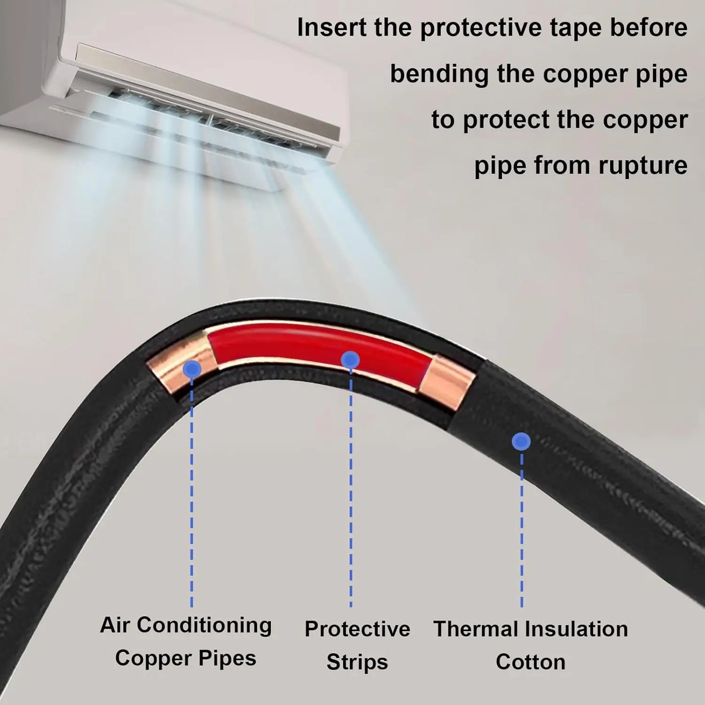 4-Piece Air Conditioning Copper Tube Bender Kit - 4M Extension, 1/4" 1/2" 3/8" 5/8" with Built-in Bending Strip