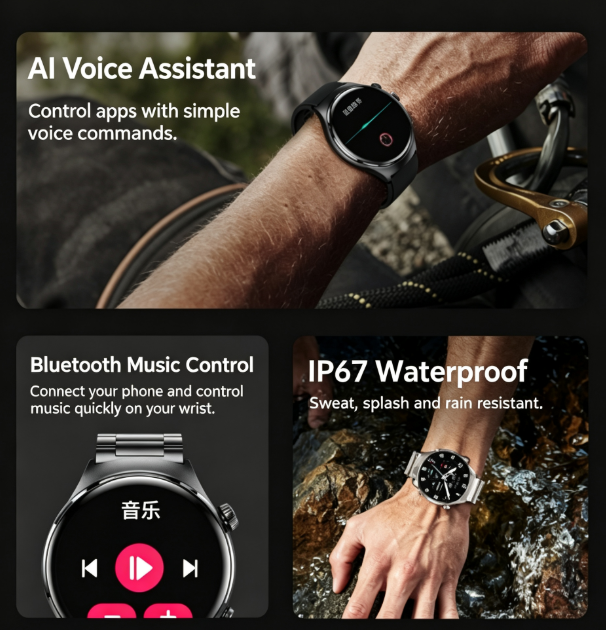 Top Smart Watch for Men - NFC Payment, Water Resistant, Sport Fitness Tracker with Full Touch Screen, Free Silicone Strap Included