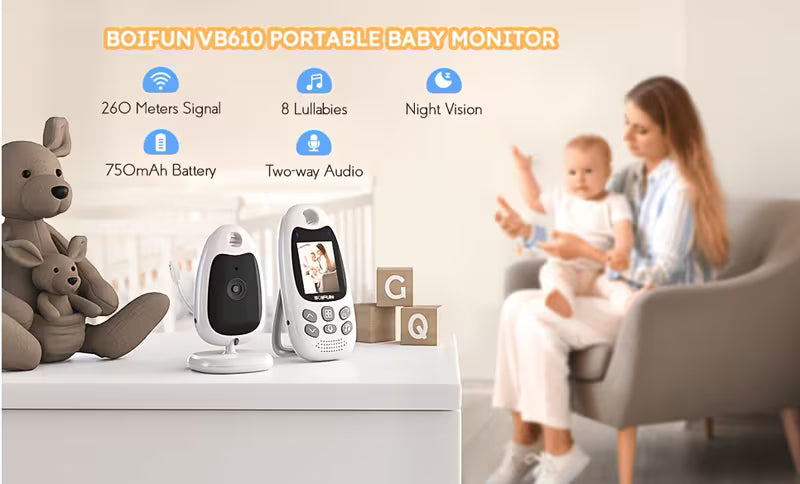 Portable Monitor with Camera & Audio, No WiFi, Auto Night Vision, Two-Way Audio, VOX Mode, 2-inch HD Screen, Feeding Reminder, Temperature Sensor, Lullabies for Nursery