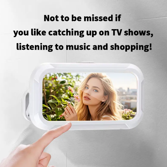 White Waterproof Phone Holder, 360° Rotatable Wall Mount Shower Phone Case, No Drilling Adhesive Mount, Phone Bracket for Bathing or Video Watching