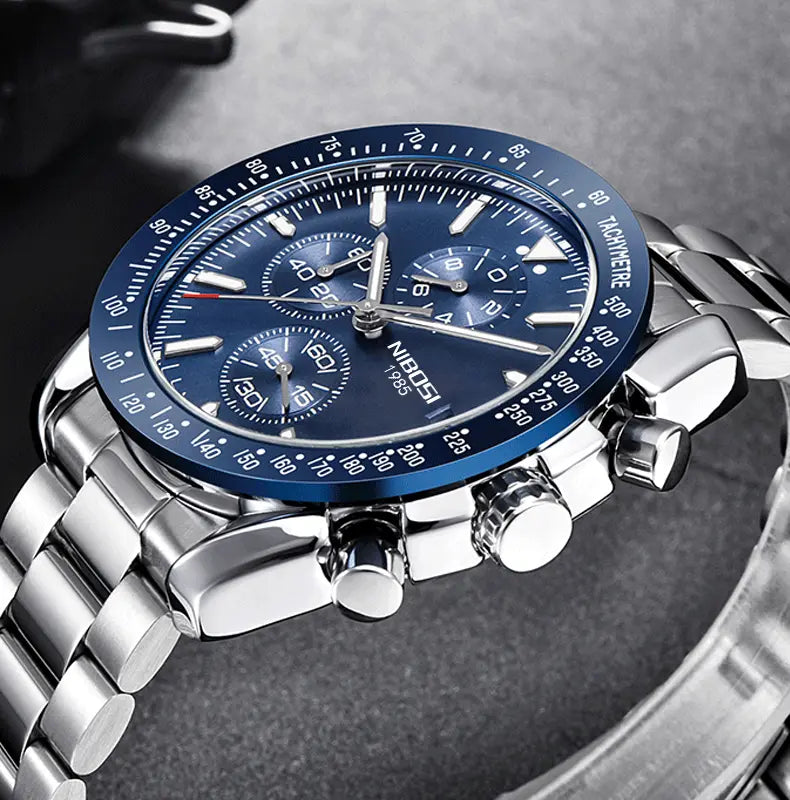 NIBOSI Men's Chronograph Quartz Watch – Sporty, Long-Lasting, Precision, Self-Luminous, Water-Resistant, Luminous Date Display, Stylish Casual Timepiece, Classic Elegant Gift for Men