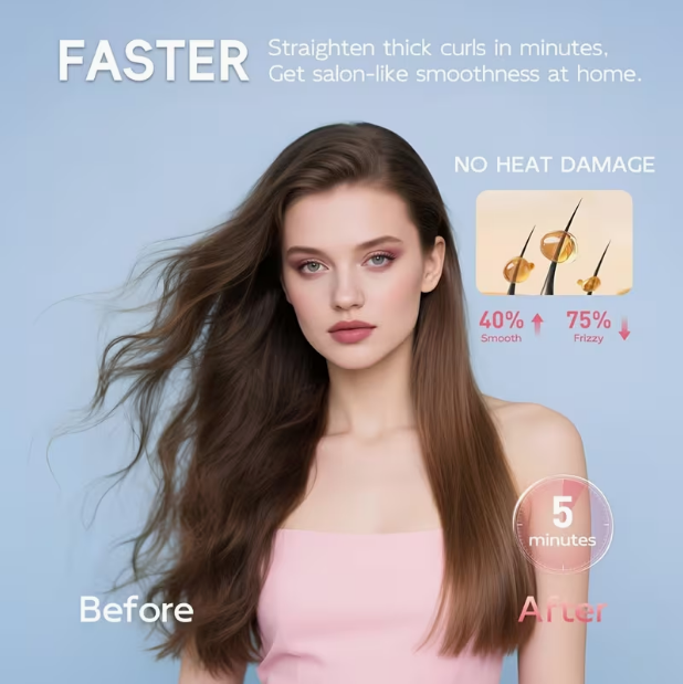 Cordless 2-in-1 Hair Curler & Straightener Brush – Rechargeable Styling Tool with LED Display