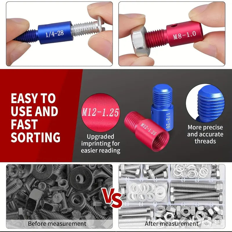 Detachable Nut & Bolt Size Gauge – 26 Male & Female Gauges, Thread Measuring Tool for Bolts & Holes in Enclosed Areas