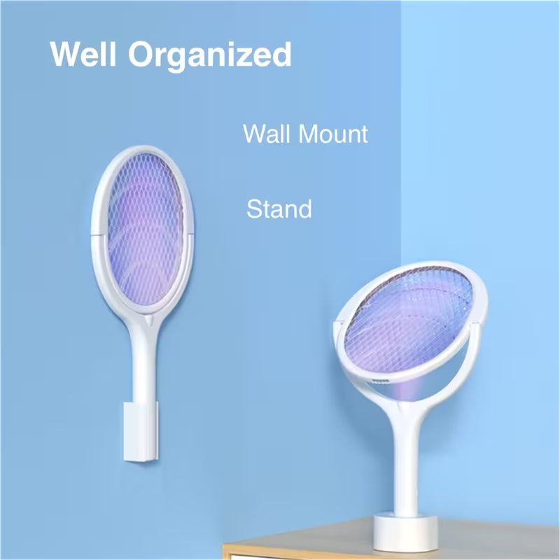 6-in-1 Electric Mosquito Swatter – Telescopic, 90° Rotating Grid, USB Rechargeable, UV Attraction
