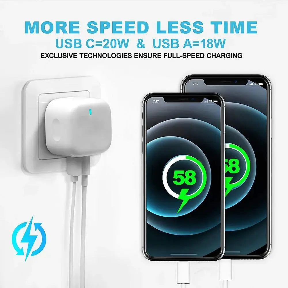 Buy 1 Get 1 Free 20W PD Fast Charging Adapter - Type-C and USB Dual-Port Wall Charger for iPhone and Android