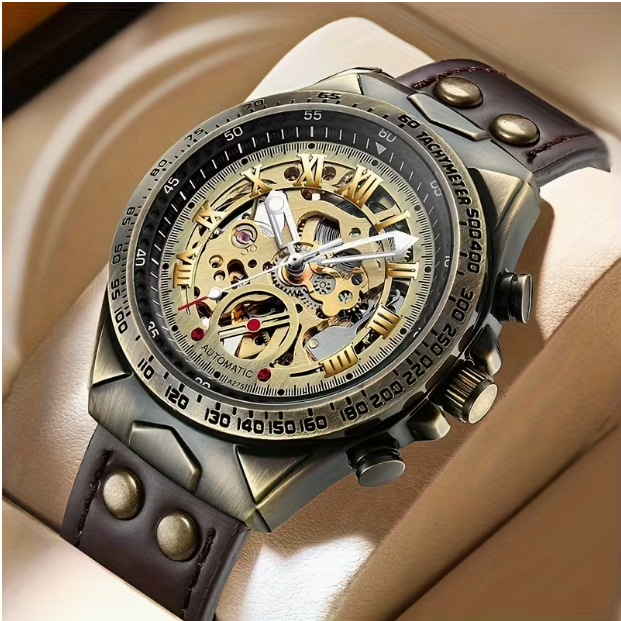 Men's Automatic Skeleton Mechanical Watch – Business & Sport Style, Retro Sci-Fi Design, Elegant Stable Movement