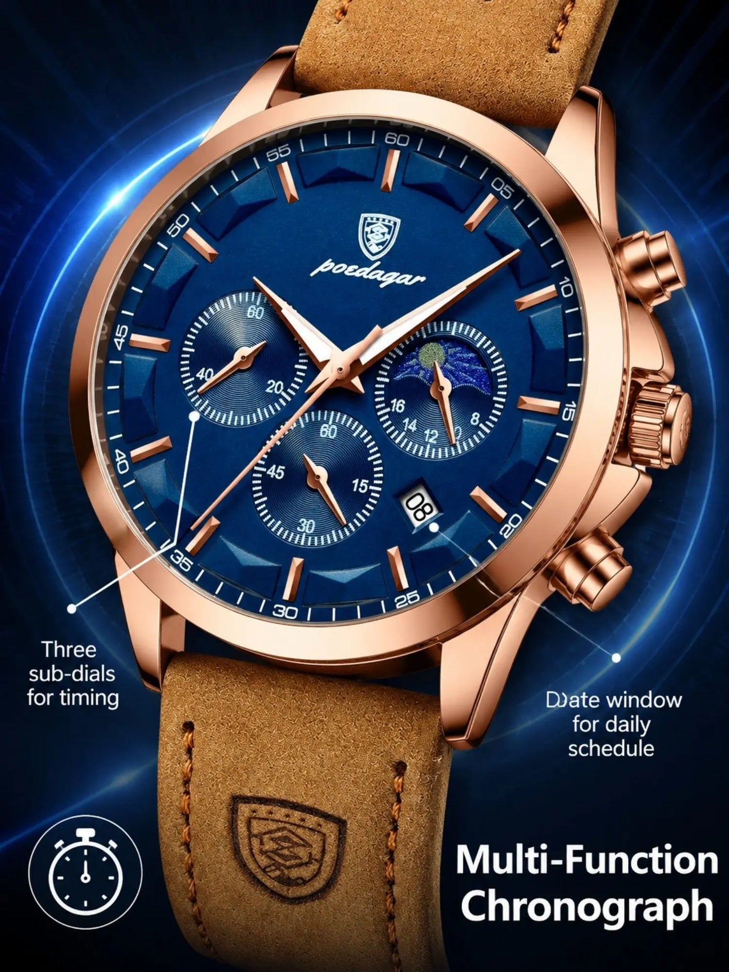 Men's Business Analog Quartz Watch – Round Dial, Luminous, Waterproof, Stainless Steel, Versatile for Party & Daily Wear