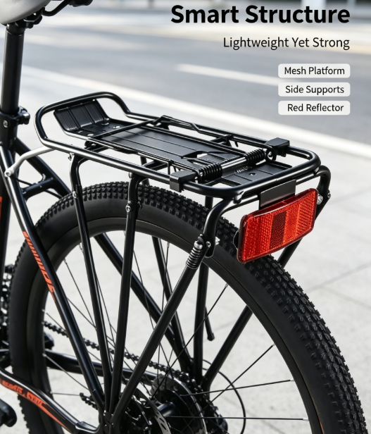 Mountain Bike Disc Brake Rear Rack - Three-Point Cargo Carrier for Bicycles