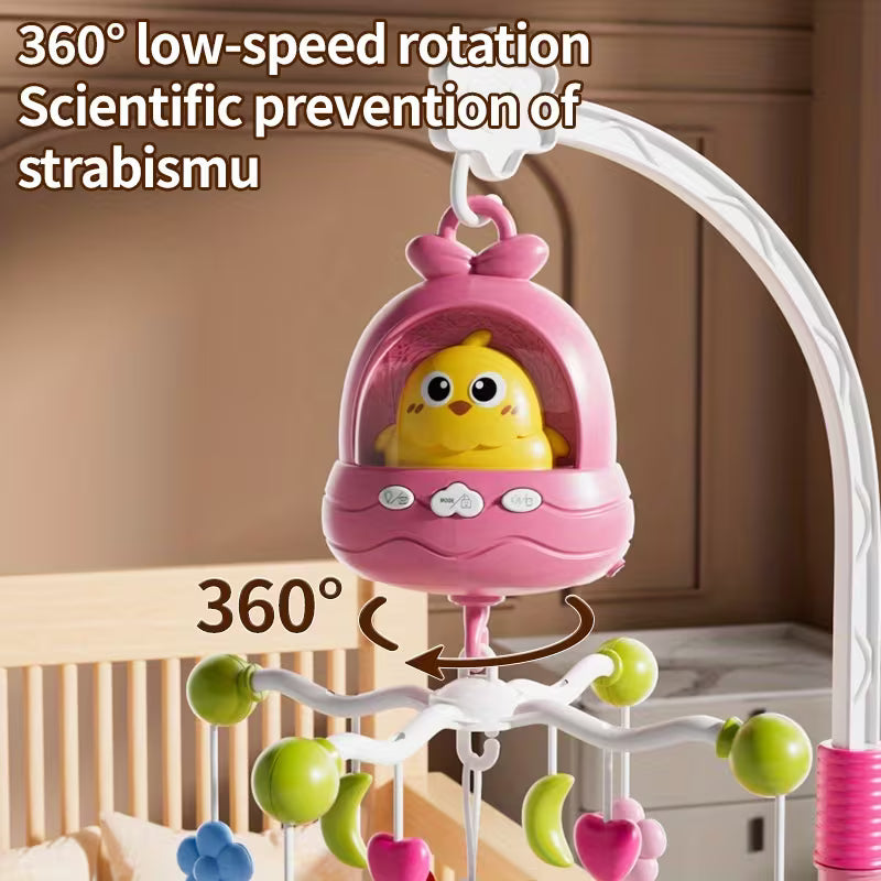 Baby Sensory Music Device – Detachable Animal Bells, Lullaby Night, 360° Rotation for Soothing Sleep