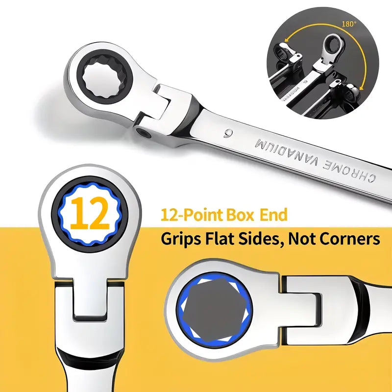 5-Piece Double-Ended Adjustable Ratchet Wrench Set - Metric 6-10mm, 72 Teeth, CR-V Steel with Storage Bag for Home, Car and Machinery