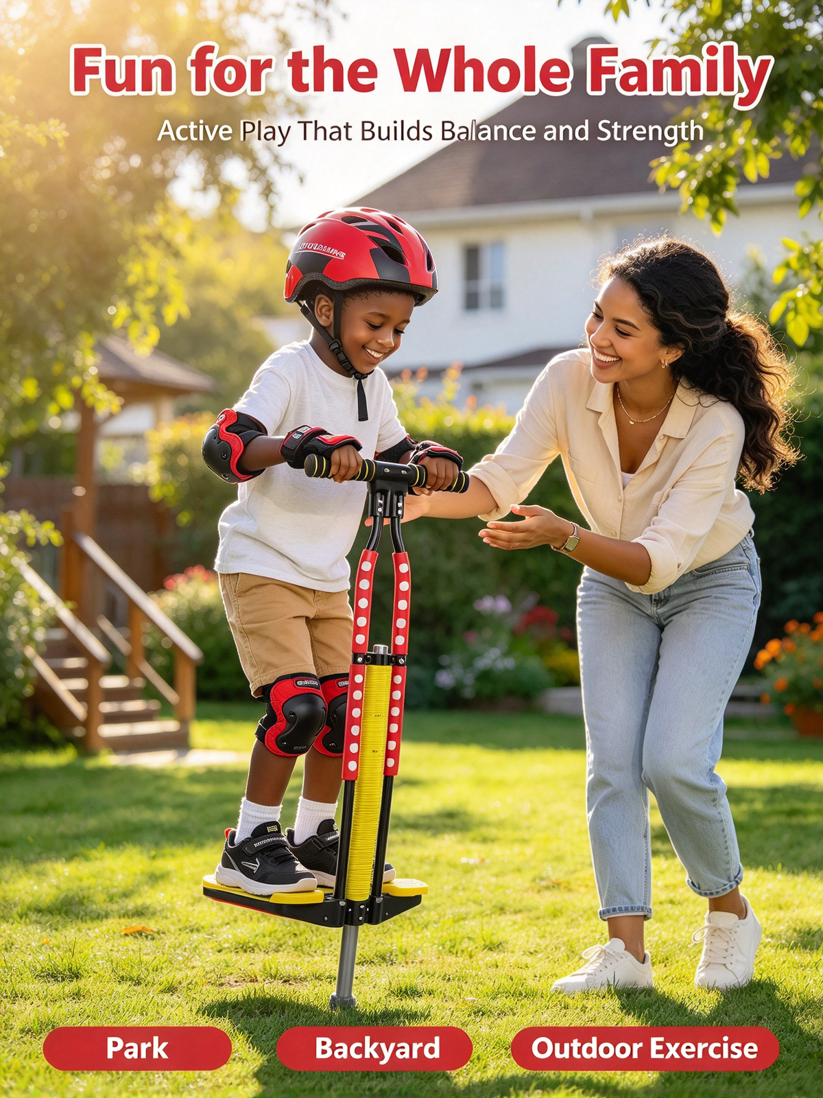 Double Bar Pogo Stick - Max Weight 85kg, with Full Safety Protective Kit for Kids Outdoor Play
