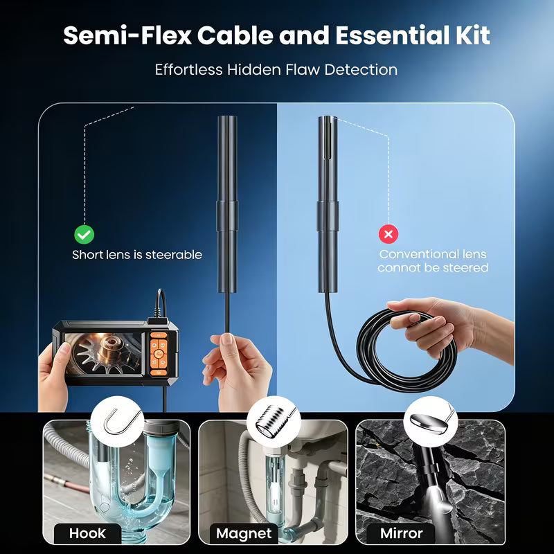 Endoscope Inspection Camera – 4.3" IPS Screen, 1080P HD, 8 LED Lights for Pipe & Repair Inspections
