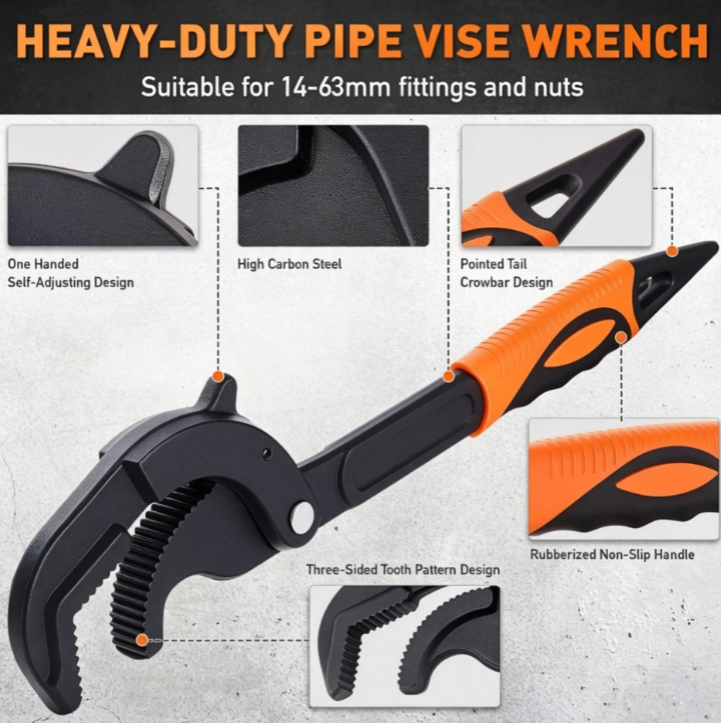 2-Piece Heavy Duty Pipe Wrench Set 10" and 15" - Self-Adjusting Pipe Wrenches for Plumbing and HVAC