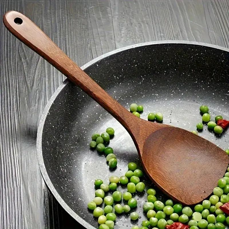 10pcs/set Natural Wood Kitchen Utensil Set, Wooden Cooking Tools with Ergonomic Handles, Heat-Resistant Spoons Pans Spatulas for Induction Cookers