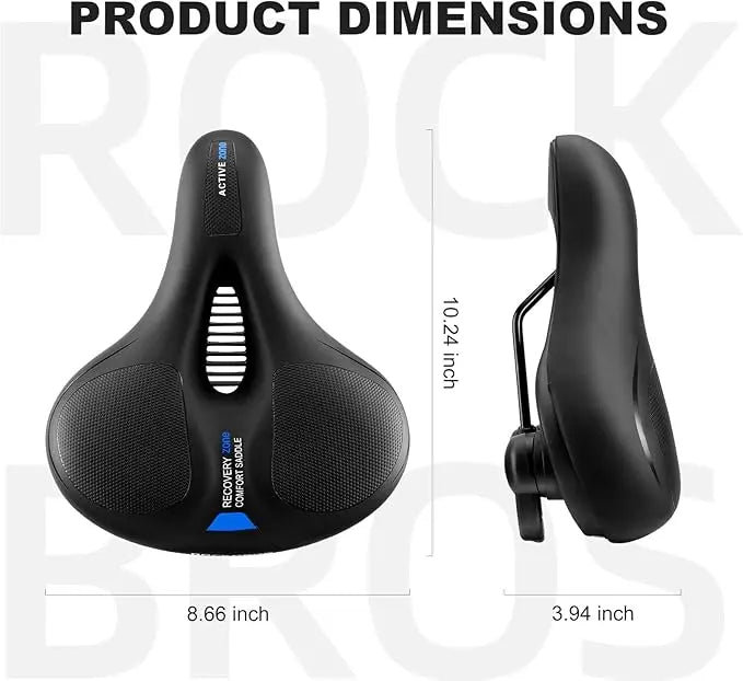 ROCKBROS Comfort Bike Seat - Wide Soft Saddle with Dual Shock Absorbing and Reflective Strip for Men and Women
