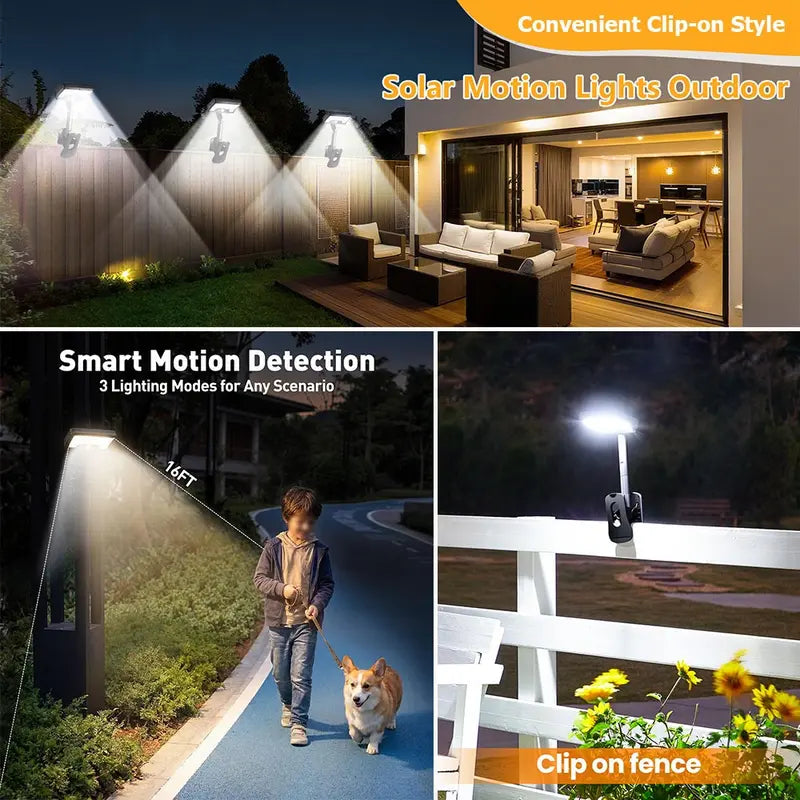 2-Pack Outdoor Solar Clip-On LED Lights - Ultra-Bright Motion Sensor Pathway and Wall Lamp for Garden and Patio