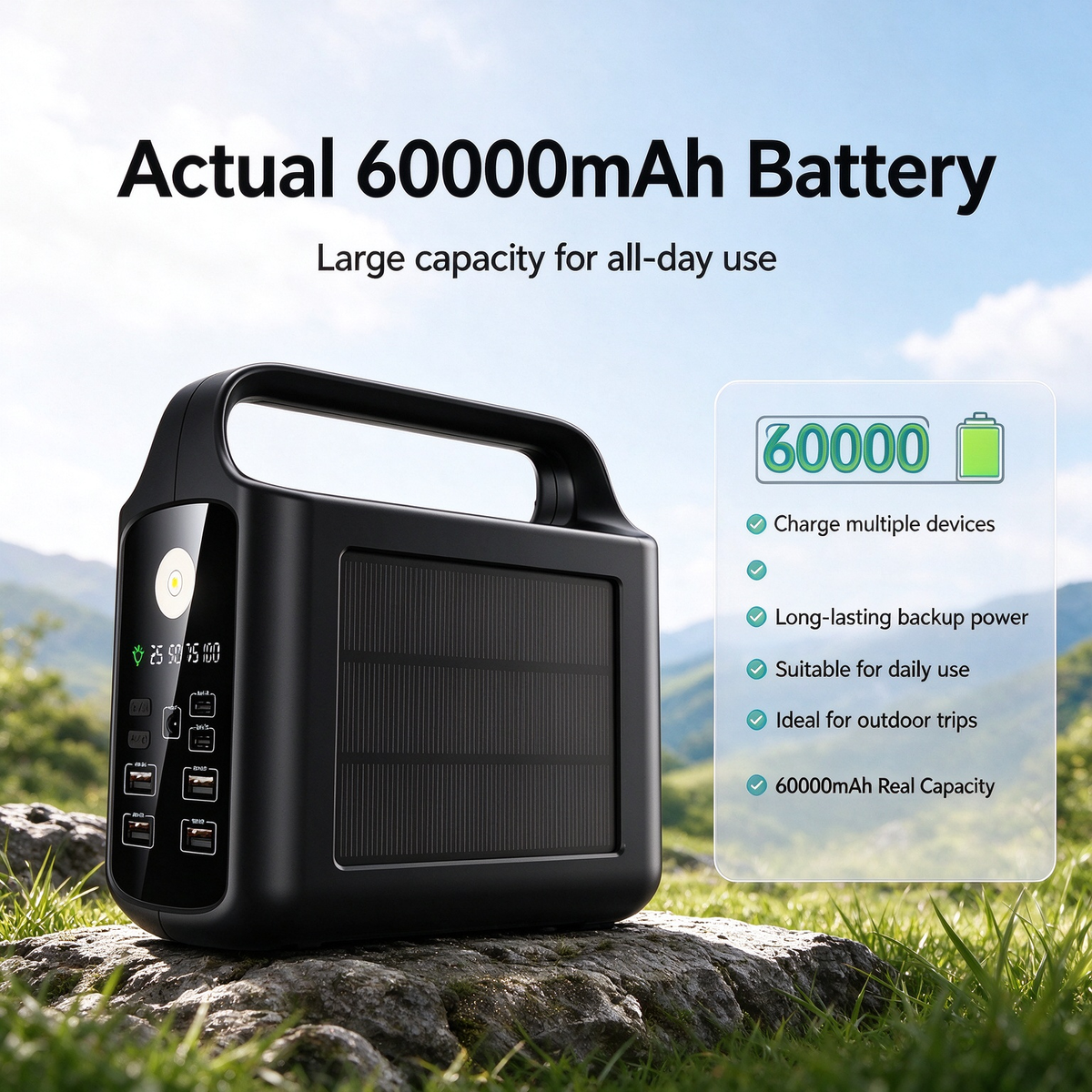 New Solar Power Bank 60000mAh - Large Capacity Super Fast Charging Portable Power Bank with Light for Convenient Outdoor Use
