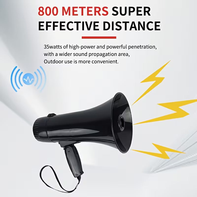 Portable Megaphone – Siren/Alarm Modes, 240s Recording, USB, Detachable Mic & Strap