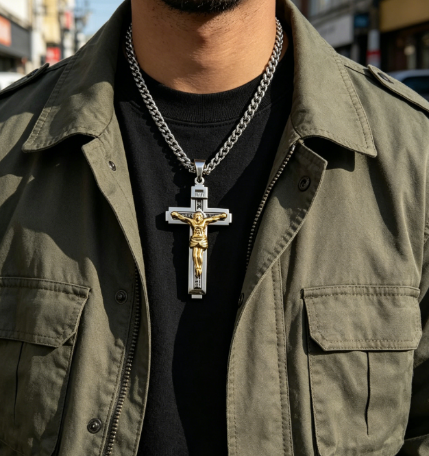 Cash on Delivery – Men's Minimalist Faith Cross Necklace – Stainless Steel with Inscriptions, Durable Fashion Accessory for Daily Wear, Gift for Men – Halo Accessories