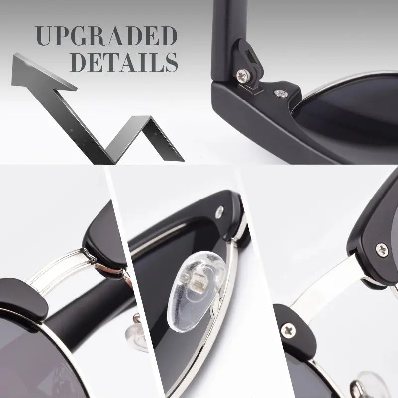 Semi-Rimless Classic Polarized UV400 Sunglasses - Black Gold Frame Gray Lenses for Men and Women Casual Driving