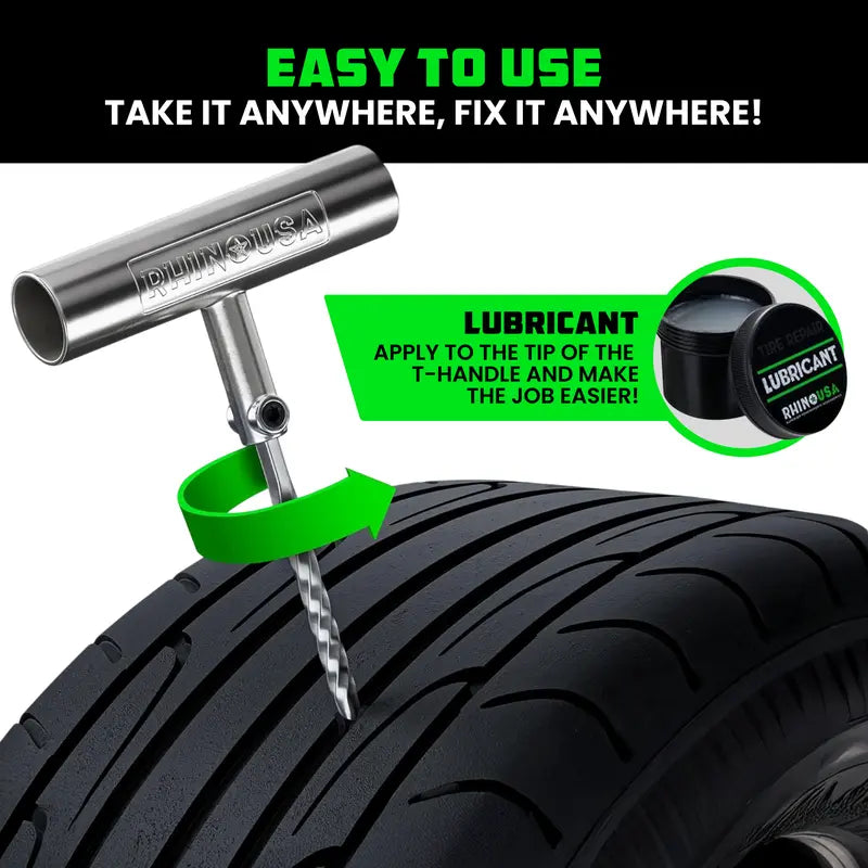 Rhino USA 86-Piece Tire Repair Kit - Professional Heavy Duty Tire Plug Kit for Tubeless Puncture Repair on Car, Motorcycle, ATV, UTV, RV and Trailer
