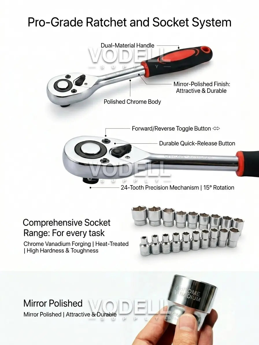CR-V 82-Piece Ratchet Box Socket Set - Combination Socket Wrench Spanner Tool Kit (Packaging May Vary)