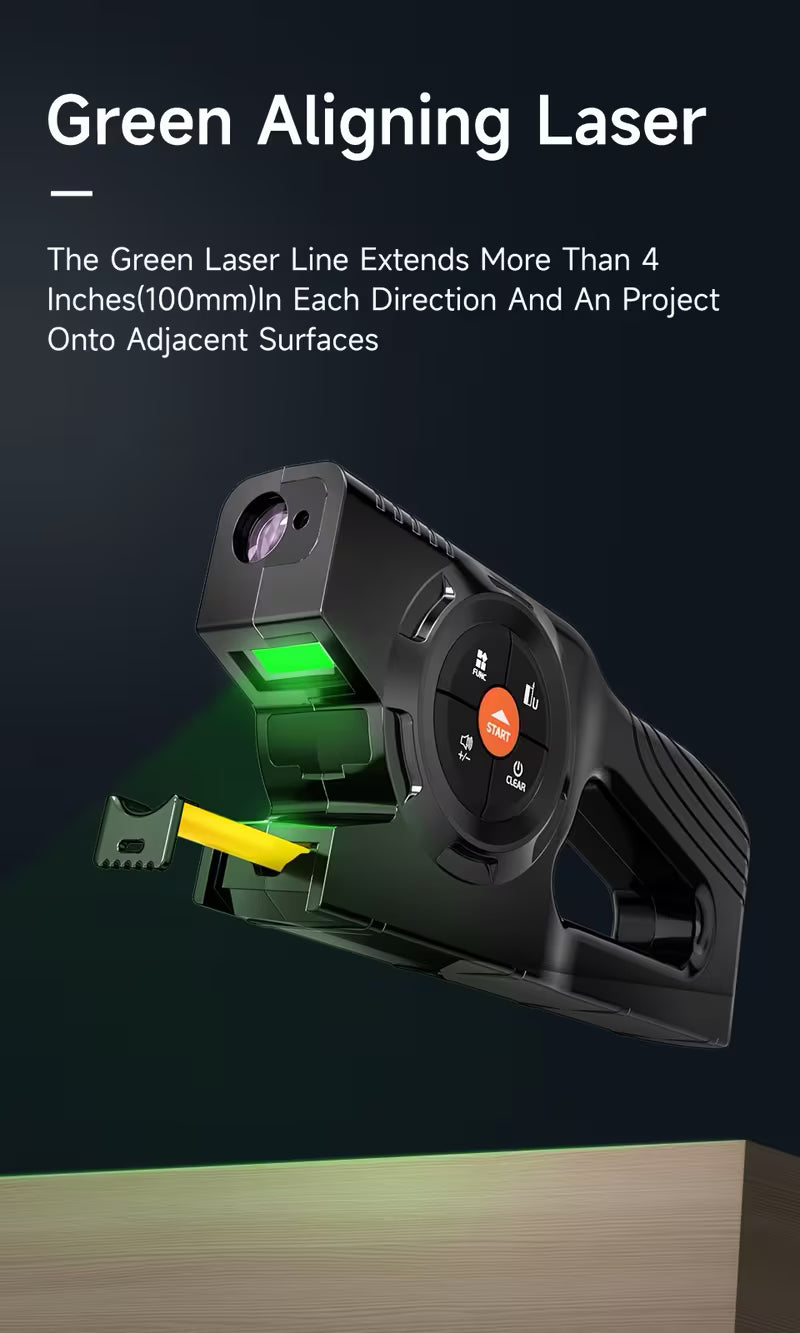 Rechargeable 3-in-1 Tape Measure, Laser Distance Meter & Laser Marker, 120m High-Precision Digital Range Finder, Instant Readout, Extended Laser Line