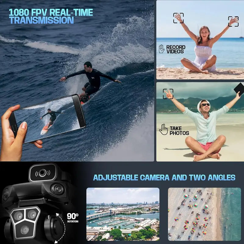 Drone with Camera – Wi-Fi FPV, Gesture Control, Foldable, 15 Min Flight Time (2 Batteries, 15 Mins Each), Carrying Case, Adjustable Lens, Brushless Motor, Obstacle Avoidance, One-Key Take Off/Land, 2.4GHz, Black – Great Gift for Teens