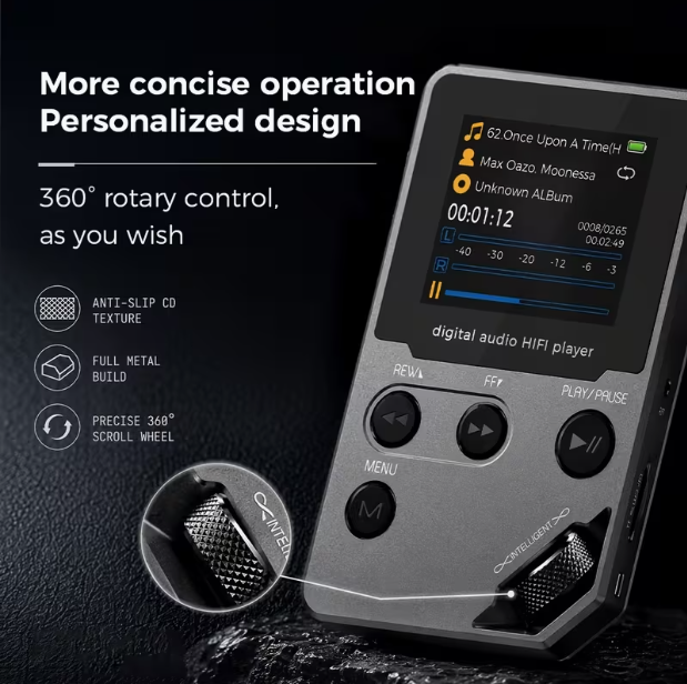 8GB Lossless Music Player – MP3/MP4, Full Zinc Alloy Body, Rotary Controls, Wireless Connectivity, Built-in FM Radio & Voice Recorder, Miniature Design, Hi-Fi Sound for Sports