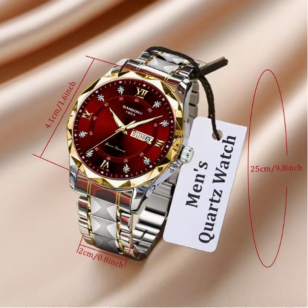 Unisex Stainless Steel Quartz Watch – Rhinestone & Roman Numeral Dial, Day/Date & Dual Display, Luminous, Waterproof, Trendy Fashion Watch