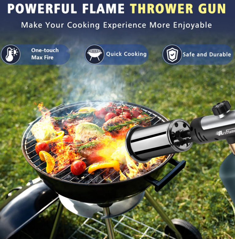 Propane Torch Gun with Safety Lock, Portable Kitchen Blow Torch for BBQ, Steak Searing, Charcoal Ignition (Propane Tank Not Included)
