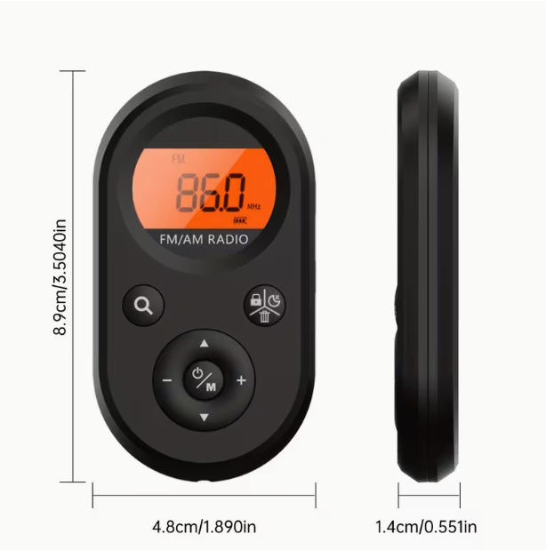 Portable AM/FM Pocket Radio – Rechargeable, Long Battery Life, Stereo Headphones, Backlit Display with Timer, for Hiking, Walking & Jogging