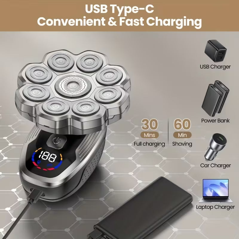 Men's Electric Shaver, Bald Barber, LED Display, Wet & Dry, USB-C Fast Charging, Ideal Gift for Men!