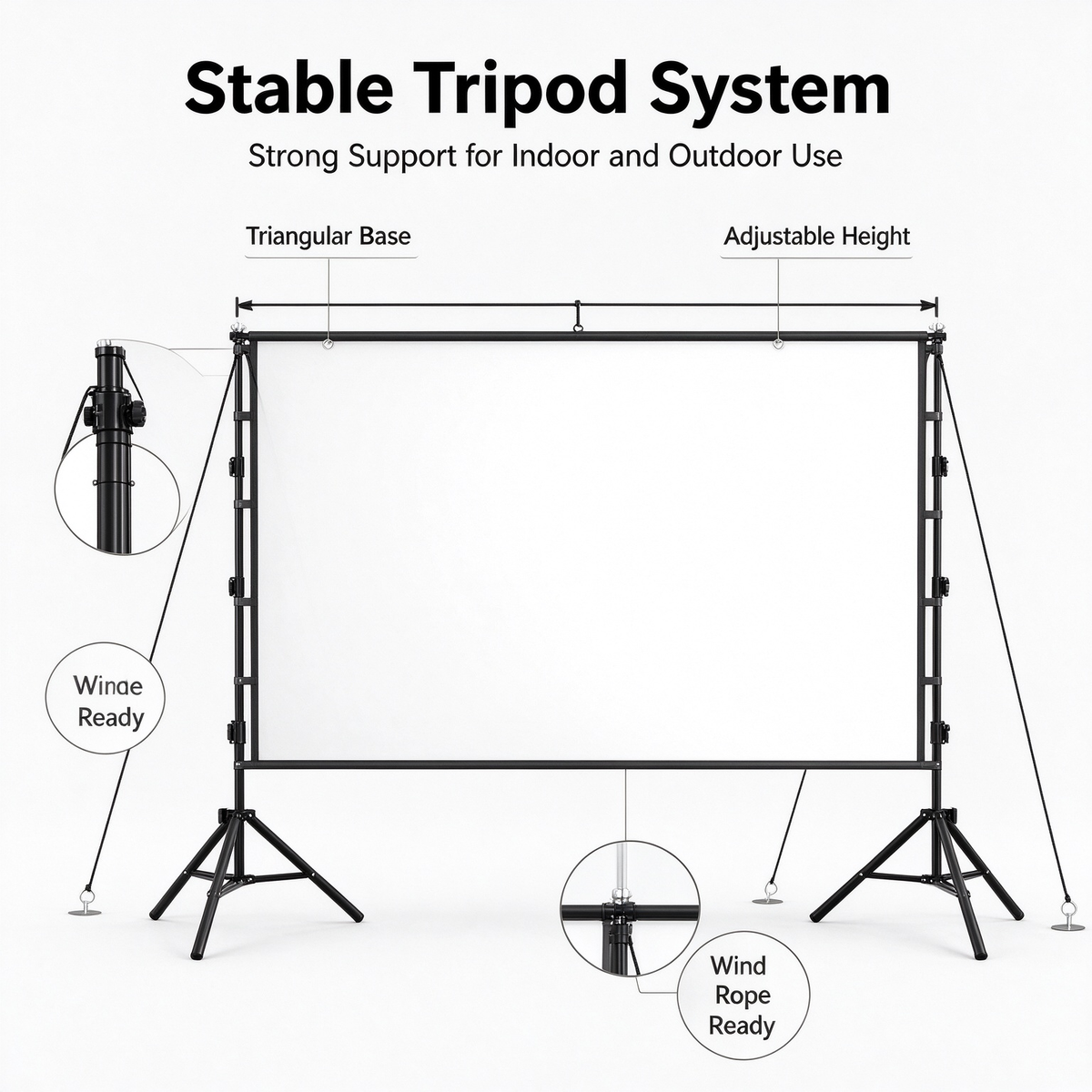 Outdoor Floor-Standing Tripod Projector Screen - Open-Air Movie Dual-Bracket Projector Screen, Home Anti-Light Screen