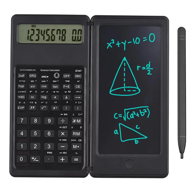 Foldable Scientific Calculator – 10-Digit Large Display, Erasable Writing Tablet & Mini Pen, Portable for Home, School, Office & Travel