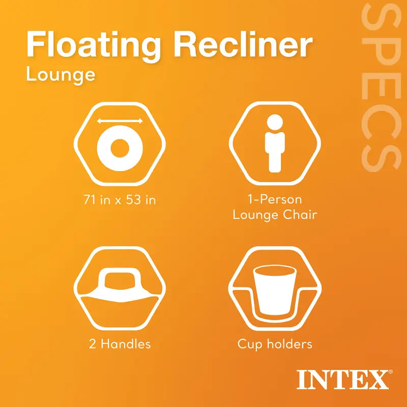 Intex Floating Recliner Inflatable Lake Lounge, Pool Float Chair w/ Cup Holders