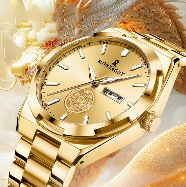 Classic Gold Mechanical Watch – Luminous Hands, Vintage Business Casual Design, High-End Timepiece
