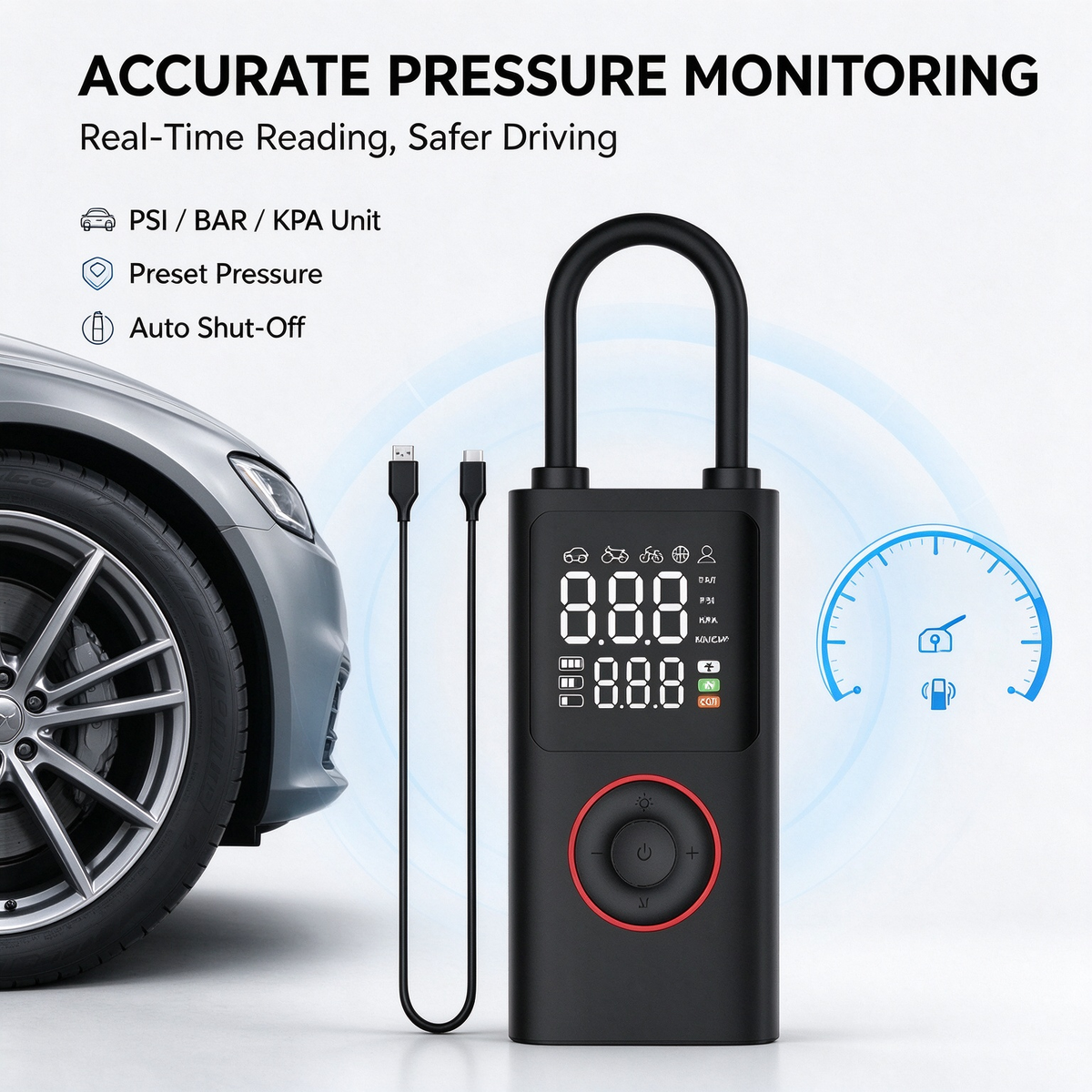 Portable Car Air Pump - Lithium Battery Model for Car, Bicycle & Electric Tires, Handheld Cordless Air Pump with Fast Inflation