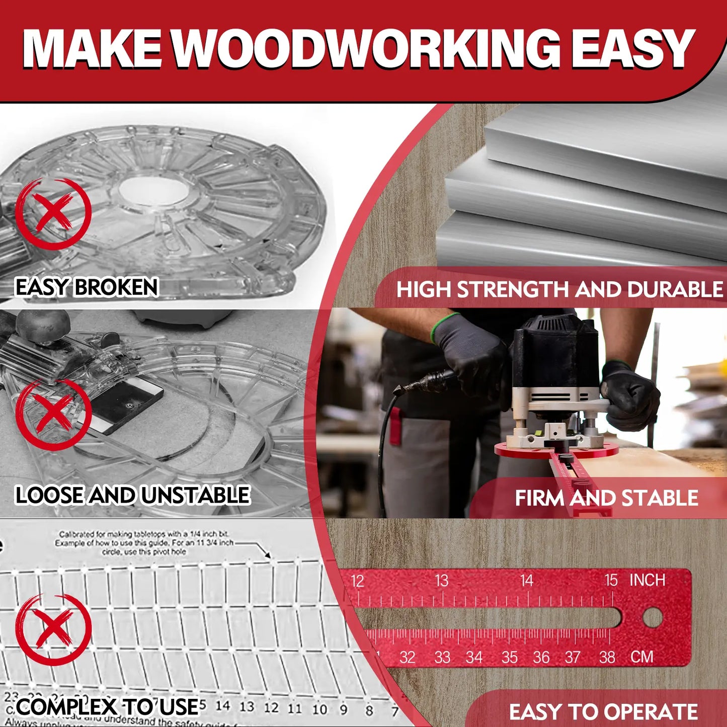 4-in-1 Router Milling Groove Bracket – Adjustable Aluminum Alloy Guide, Cuts Large Circles 10–58 Inches, Woodworking Tool
