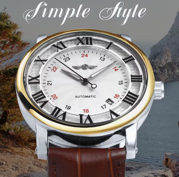 Classic Business Automatic Mechanical Men's Watch – Luminous Hands, Calendar, White Dial, No Battery Required