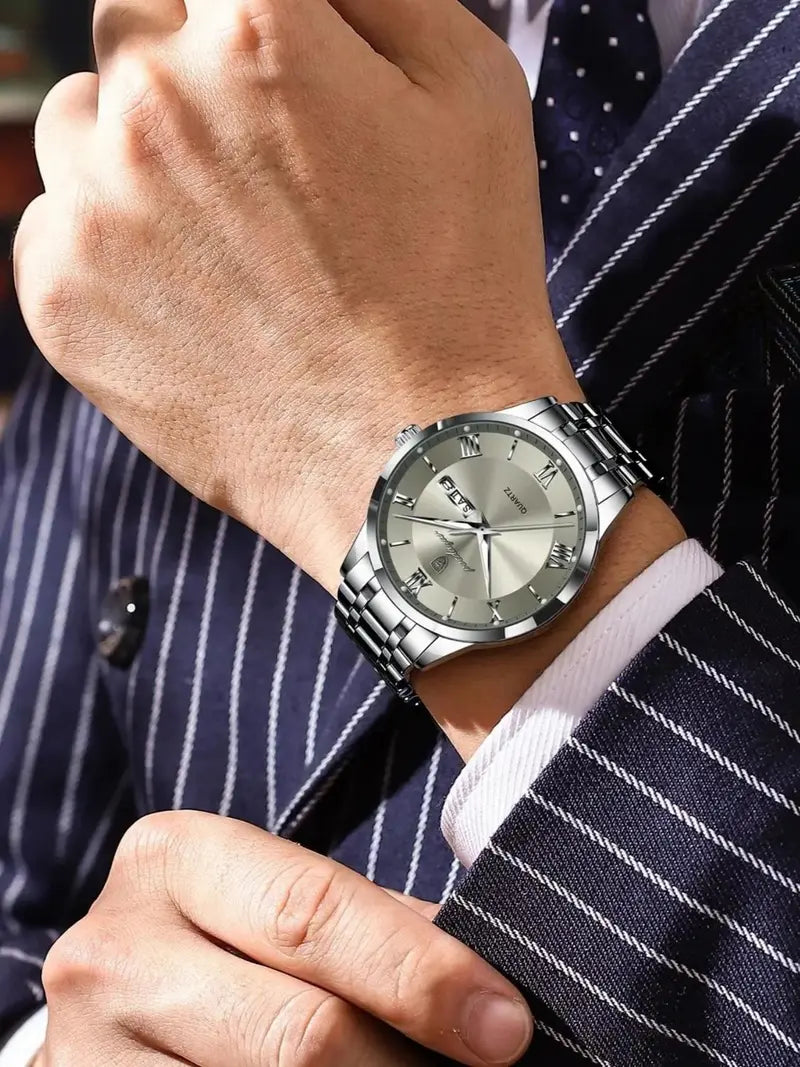 Men's Round Dial Analog Quartz Watch – Business & Party Style, Trendy All-Match, Birthday Gift Idea