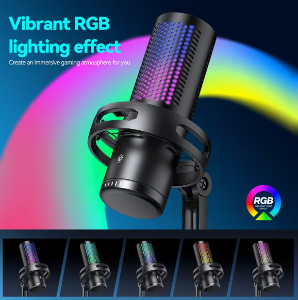 Professional USB Microphone – Noise Cancelling, Volume Control, for Recording, Live Streaming & Gaming, Compatible with PC, Laptop & Smartphone